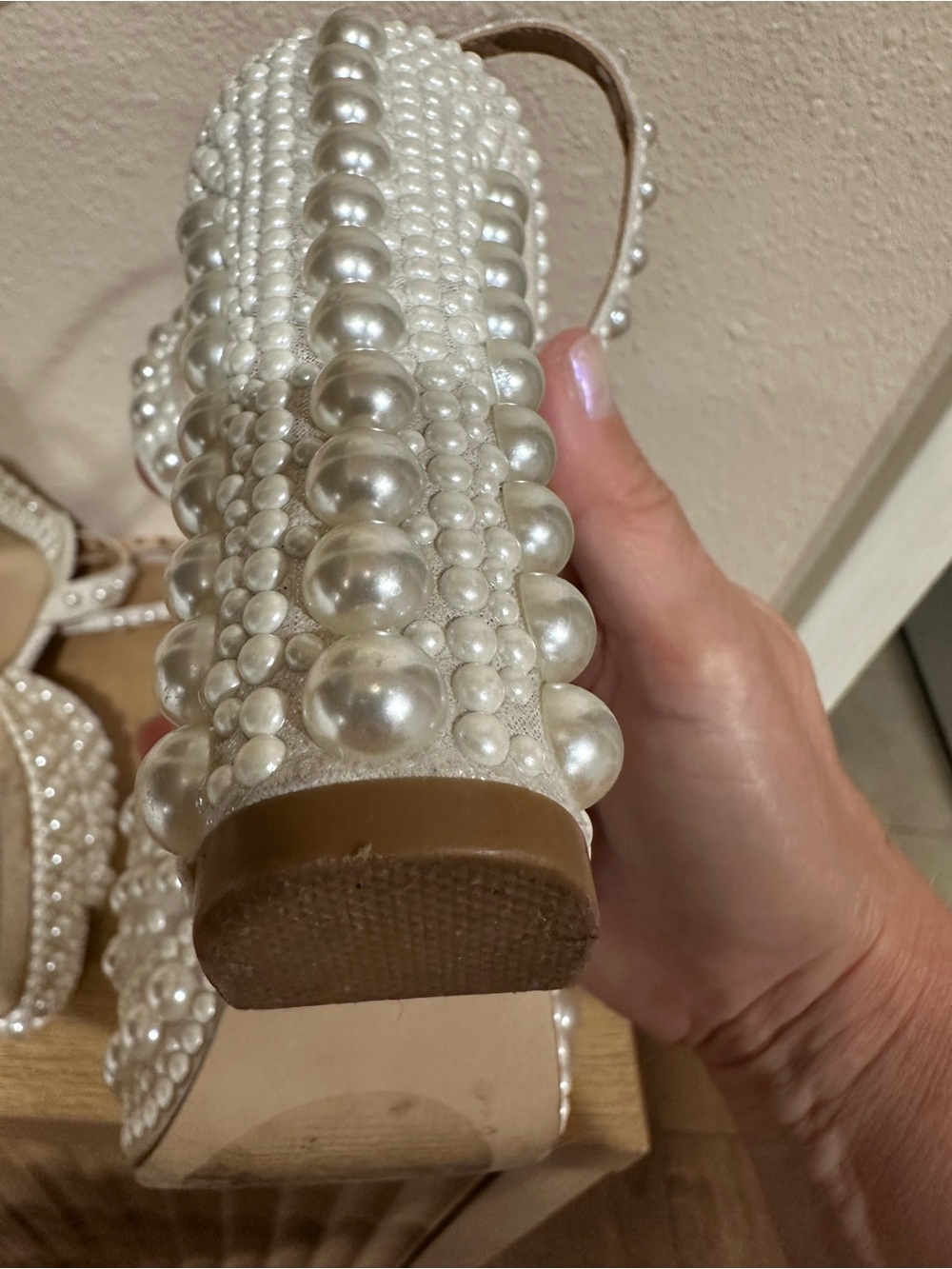 Steve Madden Womens Bridal Pearl Embellished Ankle Strap Block Heel Platform - Picture 4 of 7